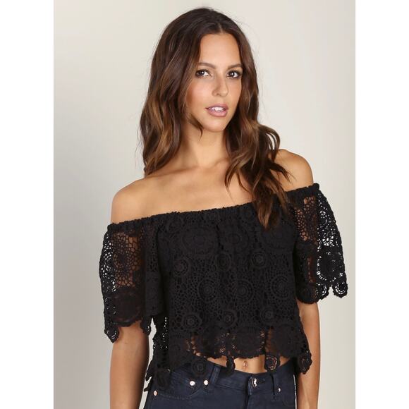 Vintage Y2K Nightcap Carmen Black Crochet Off The Shoulder Top Size Small - Picture 1 of 9